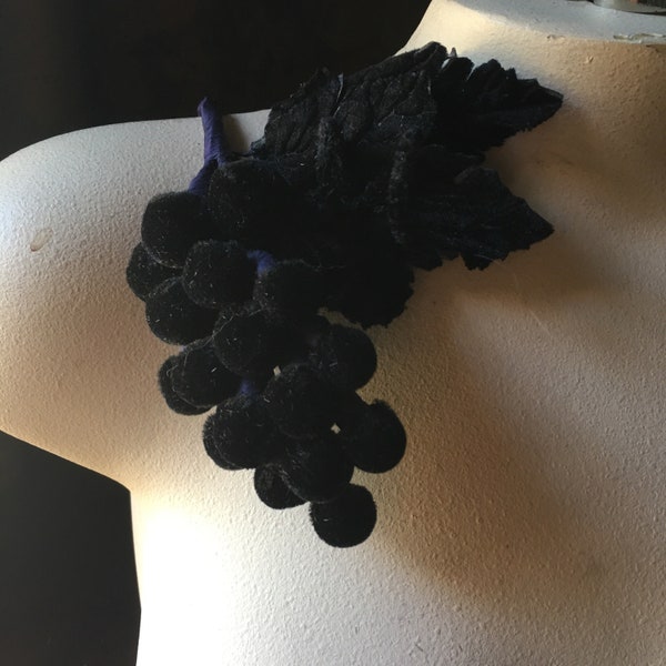 BLACK Velvet Grapes for Millinery, Bridal or Costume Design MF