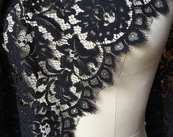 Black Chantilly Lace Fabric: 30" Wide Eyelash Lace for Bridal, Millinery CH 510 w