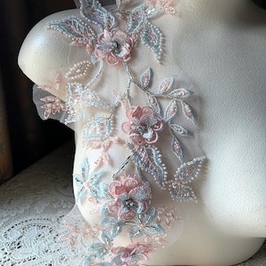 PINK & BLUE 3D  Applique Beaded with Rhinestones for Lyrical Dance, Ballet, Couture Gowns F185-1