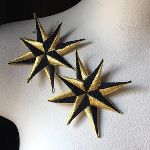 2 GOLD & BLACK Stars Appliques Patches Iron On for Lyrical Costumes, Garments  IRON 26