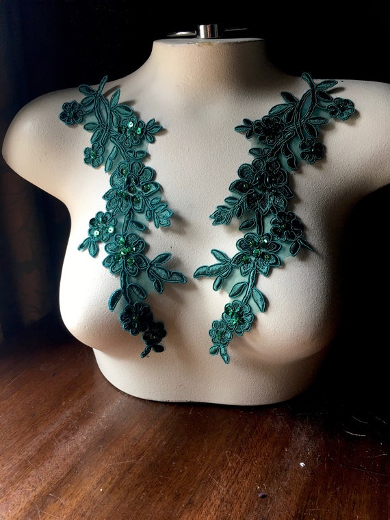 Jewelry or Costume Design CA 755dg Deep Green Beaded Lace Applique for Lyrical Dance