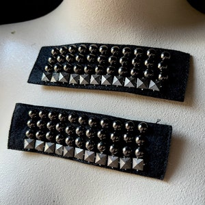 2 BLACK Appliques STUDDED  for Epaulettes, Garment Shoulders, Costume Design BLA 402