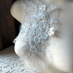 WHITE Beaded Applique for Lyrical Dance, Bridal, Ballet, Headbands, Garments CA 990