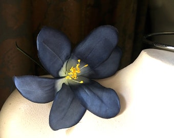 Navy Blue Plumeria Vintage Silk Flower for Bridal, Tropical Weddings, 40's Hairpieces, Corsages, Millinery MF 281