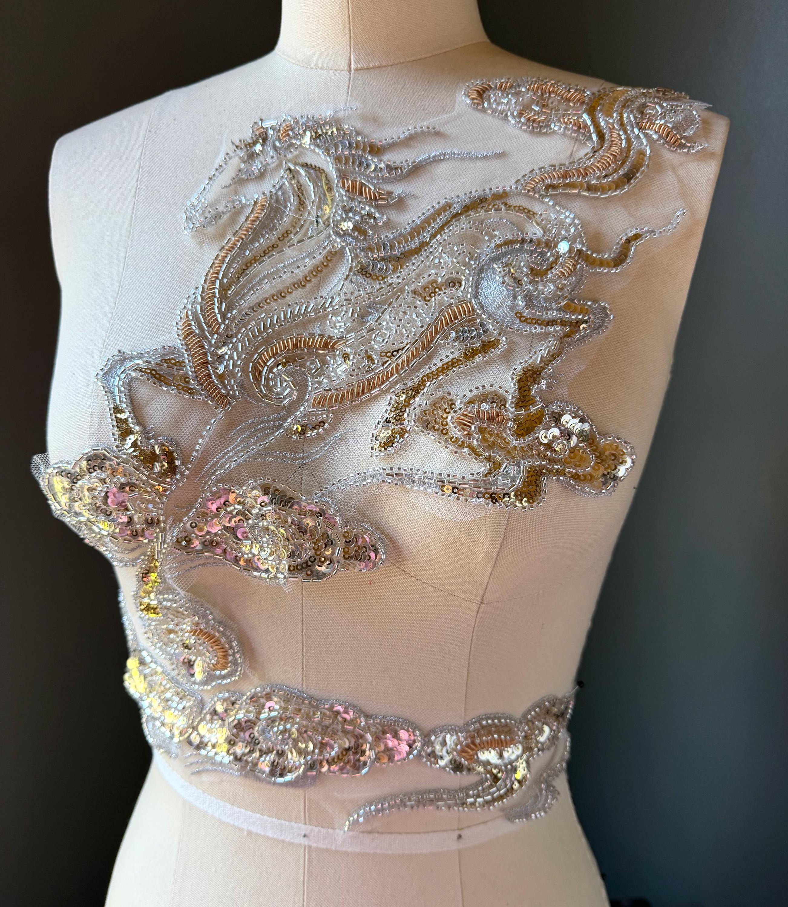 Beaded Lace HORSE Applique: Silver, Copper & Gold,, Equestrian, Rodeo Costume F216-B