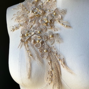 GOLD 3D Applique , Beaded, Embroidered for Lyrical Dance, Ballet, Couture Gowns F74