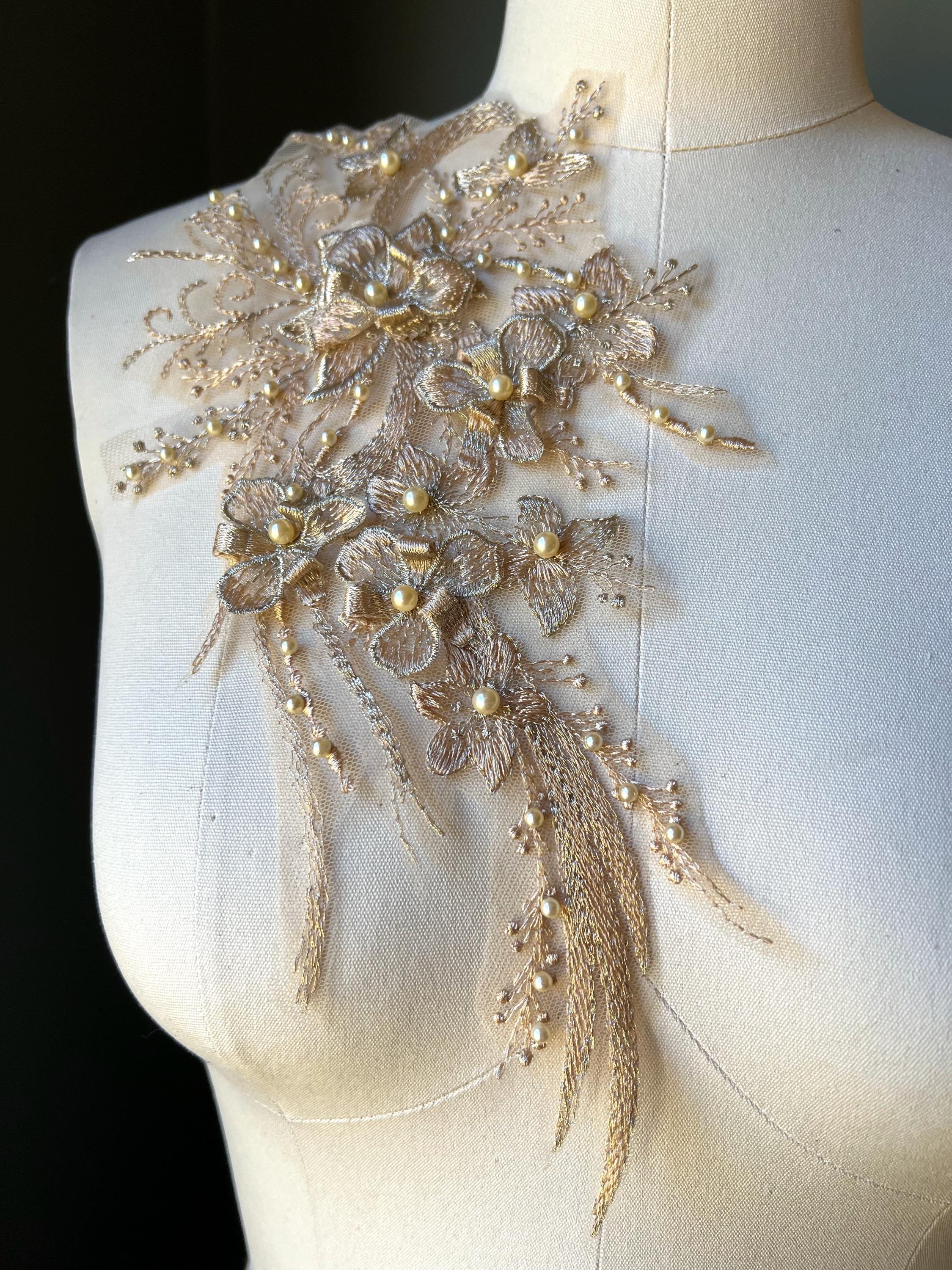 Champaign Rhinestone Beaded Floral  Wedding Prom Party be;t Aso Ebi Champagne Illusion Mermaid Prom Dress with  main image 3