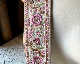 PINK Silk Beaded Sari Trim Embroidered for Garments, Costume Design, Crafts, Junk Journals TR 352 pk