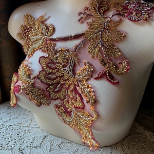 BURGUNDY & GOLD Applique #1 Beaded for Lyrical Dance, Ballet, Couture Gowns F178-1