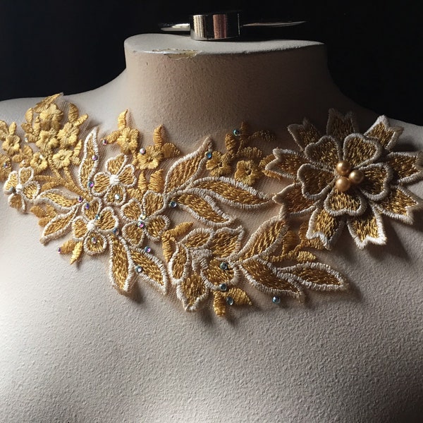 SECONDS - Saffron GOLD 3D Lace Applique #3 Venise Lace for Lyrical Dance, Costume Design, Garments F58-3