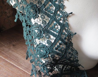 GREEN Venise Lace Trim in Dark Green for Bridal, Jewelry, Couture, Costumes CL 6053 gr