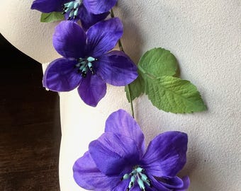 Vintage Purple Silk Clematis Flowers: German Millinery Supplies MF 42 pv