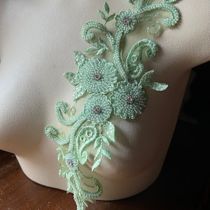 GREEN Beaded Applique for Lyrical Dance, Bridal, Ballet, Headbands, Garments CA 978