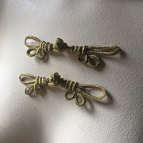 2 GOLD Frog Closures Chinese Buttons for Garments, Costumes, Reenactment, Bridal