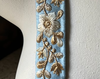 BLUE Silk Sari Trim Embroidered for Boho Garments, Costumes, Crafts, Junk Journals TR 361