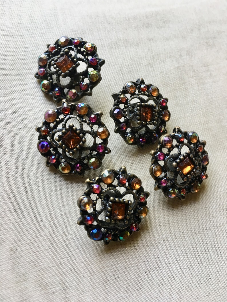 5 Rhinestone Buttons 34 34L Colored Stones for Bridal Jewelry or Costume Design