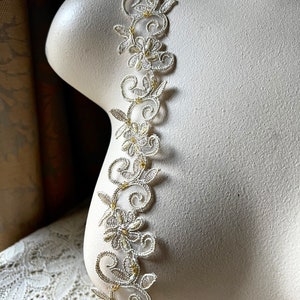 Champagne Gold Beaded Lace Trim: Glass Seed Beads, Bridal, Dance BL 4037 #2