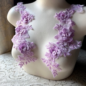 ORCHID Purple 3d Lace Applique PAIR for Lyrical or Ballet Costumes, Garments, Bridal F190