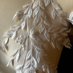 Ivory Applique Pair LEAVES DYEABLE for Lyrical Dance, Ballet, Bridal, Straps, Veils, Illusion Gowns PR 412 image 3