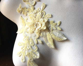 SECoNDS - PALE YELLOW 3D Applique Sequined for Lyrical Dance, Ballet, Couture Gowns F75