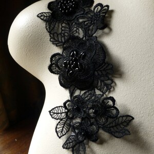 BLACK Beaded Pair Lace Appliques for Lyrical Dance, Ballet, Bridal, Headbands, Costume Design PR 84 image 2