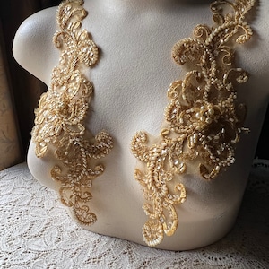 SAFFRON Beaded Applique PAIR for Lyrical Dance, Bridal, Ballet, Headbands, Garments CA 961 pr