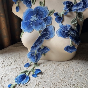BLUE Poppy Blossom Applique SET for Lyrical Dance, Ballet, Bridal, Garments CA 946