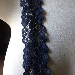 3 yds. Navy Blue Stretch Lace for Lingerie, Headbands, Garters STR 1013 image 1