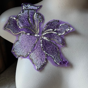 PURPLE & SILVERY GOLD Lace Applique Beaded Flower for Lyrical Dance, Ballet, Garments, Costumes  F192