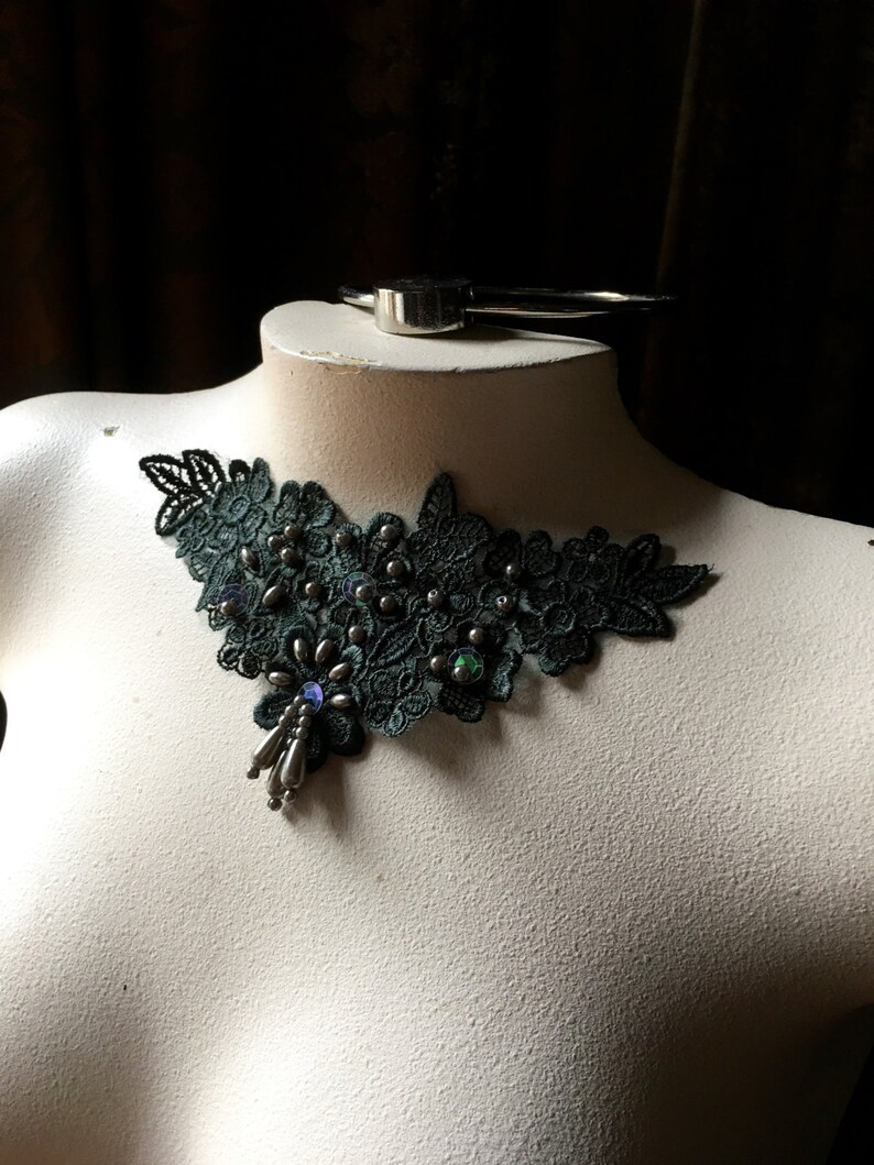 Jewelry or Costume Design CA 755dg Deep Green Beaded Lace Applique for Lyrical Dance