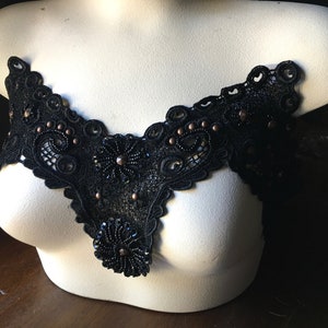 Black Beaded Applique Bodice for Garments, Costumes BLA 485