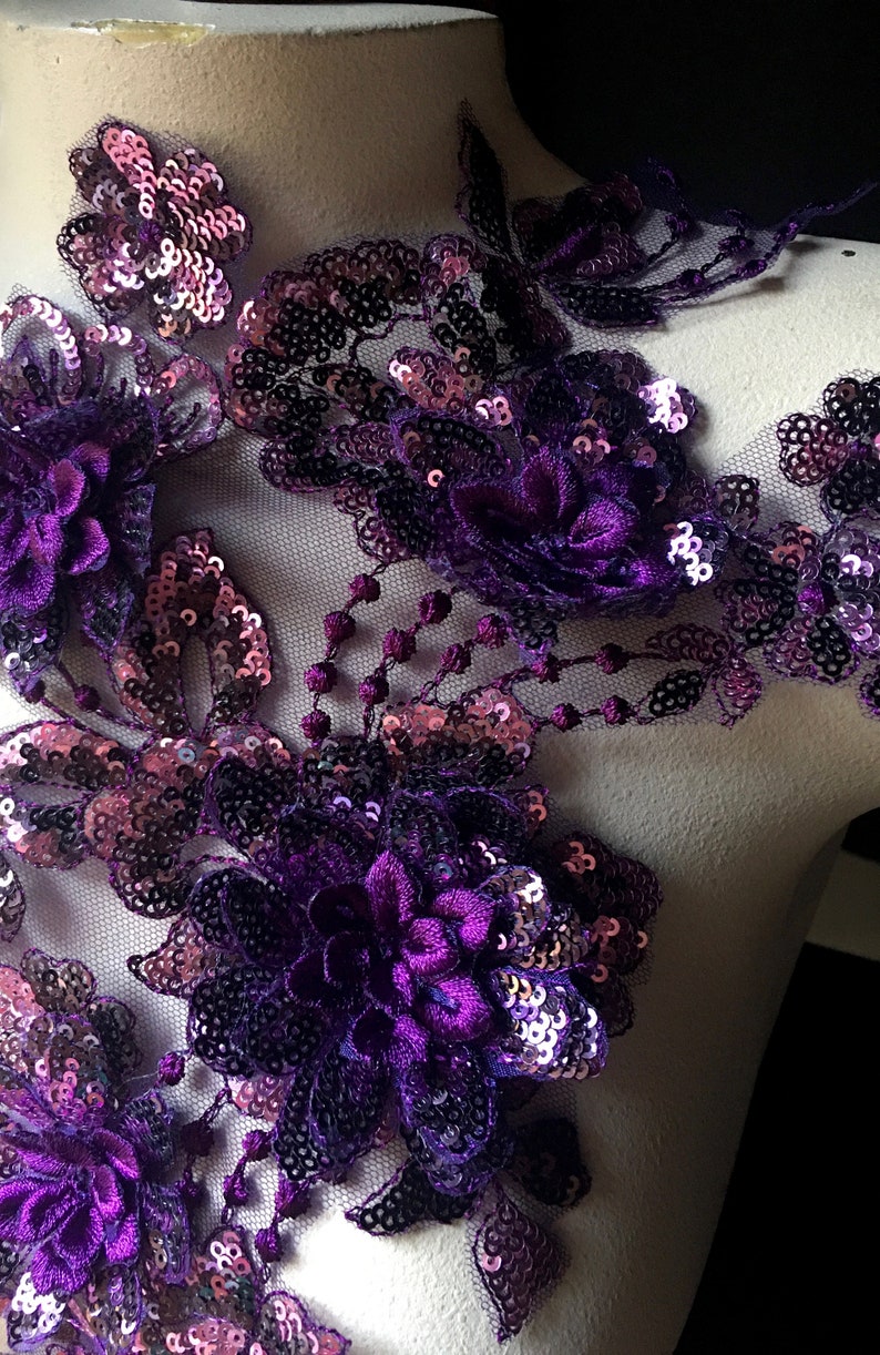 PURPLE 3D Applique Beaded for GRAD, Lyrical Dance, Ballet, Couture Gowns F115 image 6