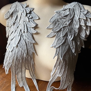 Silvery Grey 3D Lace Applique Wings: Costume  Epaulettes (15" Long, Pair) PR 380