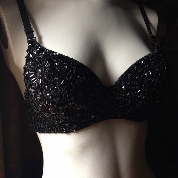 Black Beaded Bra Size 34 for Bellydance Costumes, Halloween Costumes #4