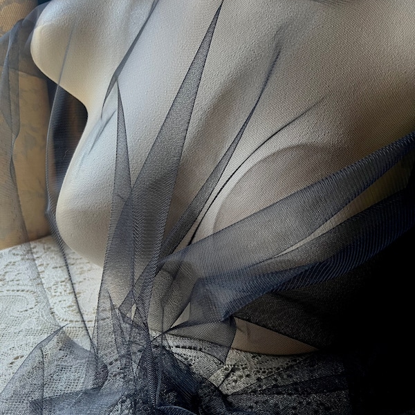 2 Yds BLACK Italian NET TULLE for Bridal, Gowns, Veils, Tutues, Birdcage Veils, Hats