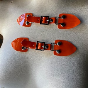2 Orange Faux Patent Leather Buckles: Garment Cosplay Tabs