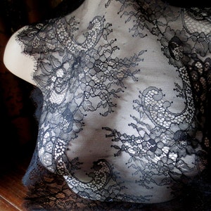 Black Eyelash Lace Chantilly Lace Wider for Shawls, Mantilla, Victorian Gowns, Lingerie CH 2bl image 1