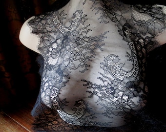 Black Eyelash Lace Chantilly Lace Wider for Shawls, Mantilla, Victorian Gowns,  Lingerie CH 2bl