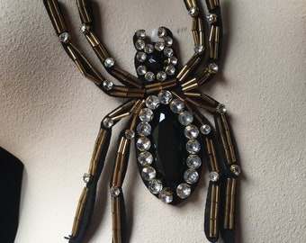 BLACK Spider Insect Applique Beaded Rhinestones for Jackets, Hats, Shoes, Crafts, Accessories BUGS 08