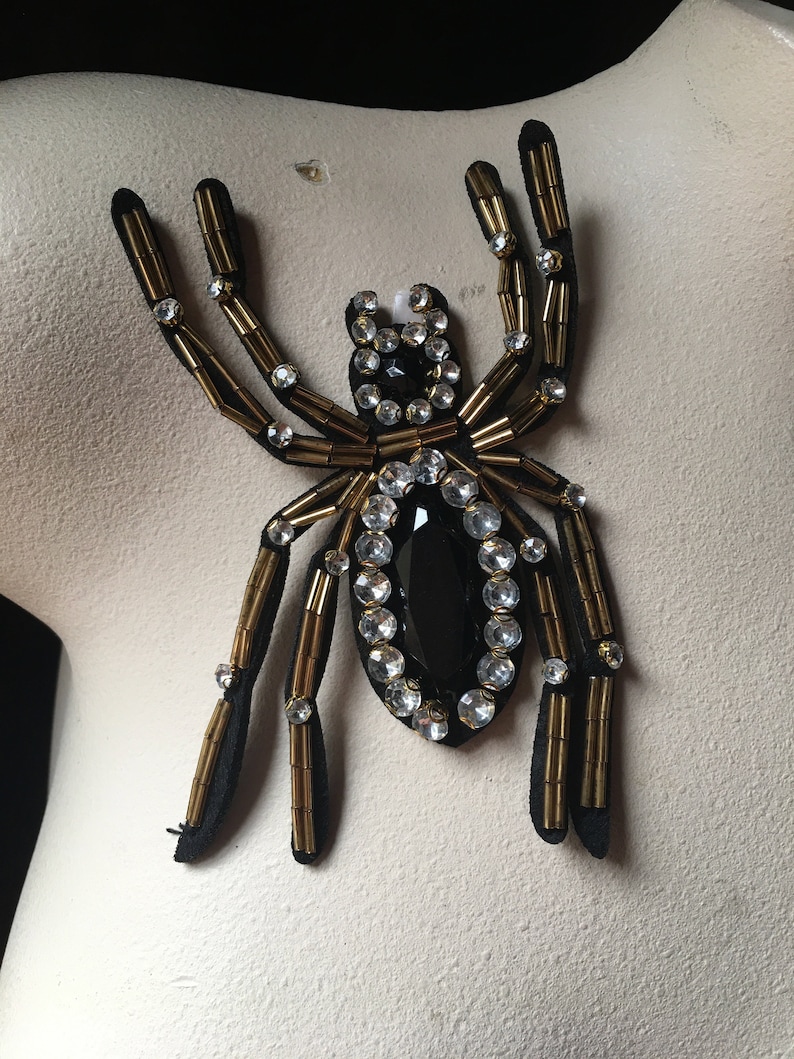 BLACK Spider Insect Applique Beaded Rhinestones for Jackets Etsy