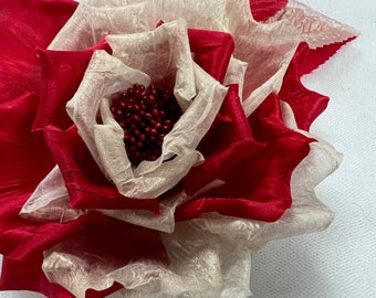 RED & IVoRY Handmade Silk ROSE Millinery  for Melbourne Cup, Derby, Ascot, Bridal, Millinery MFLG
