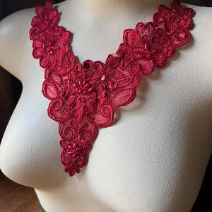 RED Beaded Lace Applique  for Lyrical Dance, Garments, Costume Design CA 44