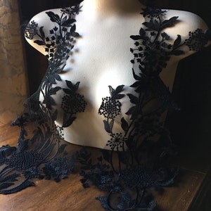 BLACK Lace Applique PAiR for Grad,  Bridal Illusion Gowns, Garments, Black Swan Costume Design PR 329