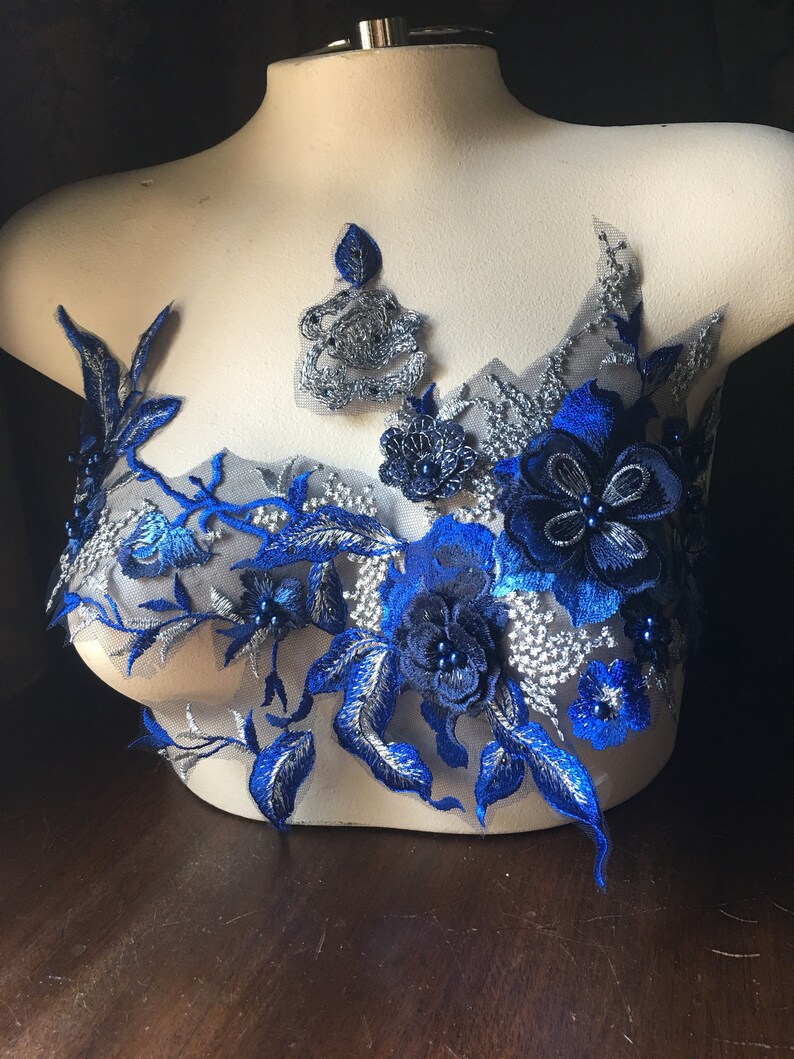 Ballet Couture Gowns F15NEW SAPPHIRE Blue /& SILVER 3D Applique Beaded and Embroidered for Lyrical Dance