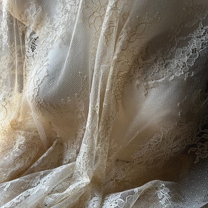 1.72 yds. CHAMPAGNE Chantilly Eyelash Lace Fabric for Bridal, Veils, Lace Caps, Grad, Gowns, Lingerie CH