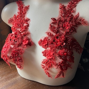 RED 3D Applique PAiR , Beaded for Lyrical Dance, Ballet, Couture Gowns F117