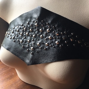 Black Studded Faux Leather Sash Applique for Garments, Cosplay, Lyrical Costumes BLA 201