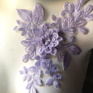 LAVENDER Purple 3D Applique Sequined for Lyrical Dance, Ballet, Couture Gowns F75
