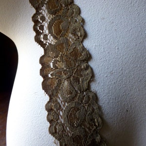 2 yds. Antique Gold Stretch Lace for Lingerie, Headbands, Garters STR 1013 ag image 1