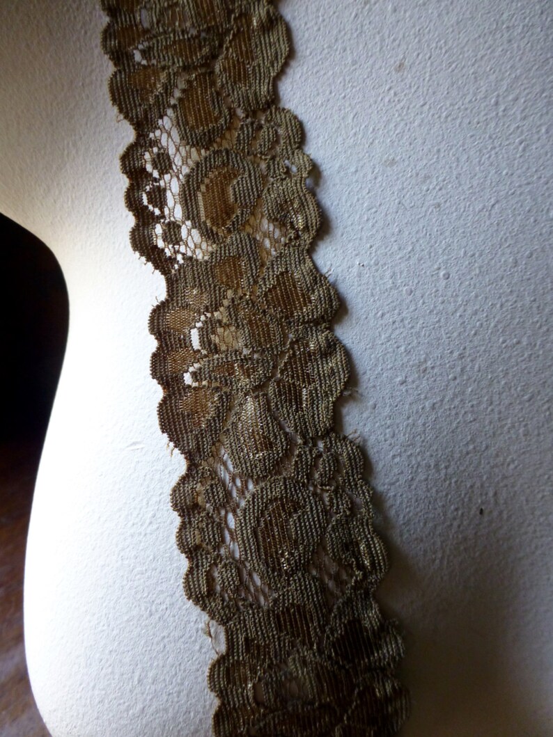 2 yds. Antique Gold Stretch Lace for Lingerie, Headbands, Garters STR 1013 ag image 1